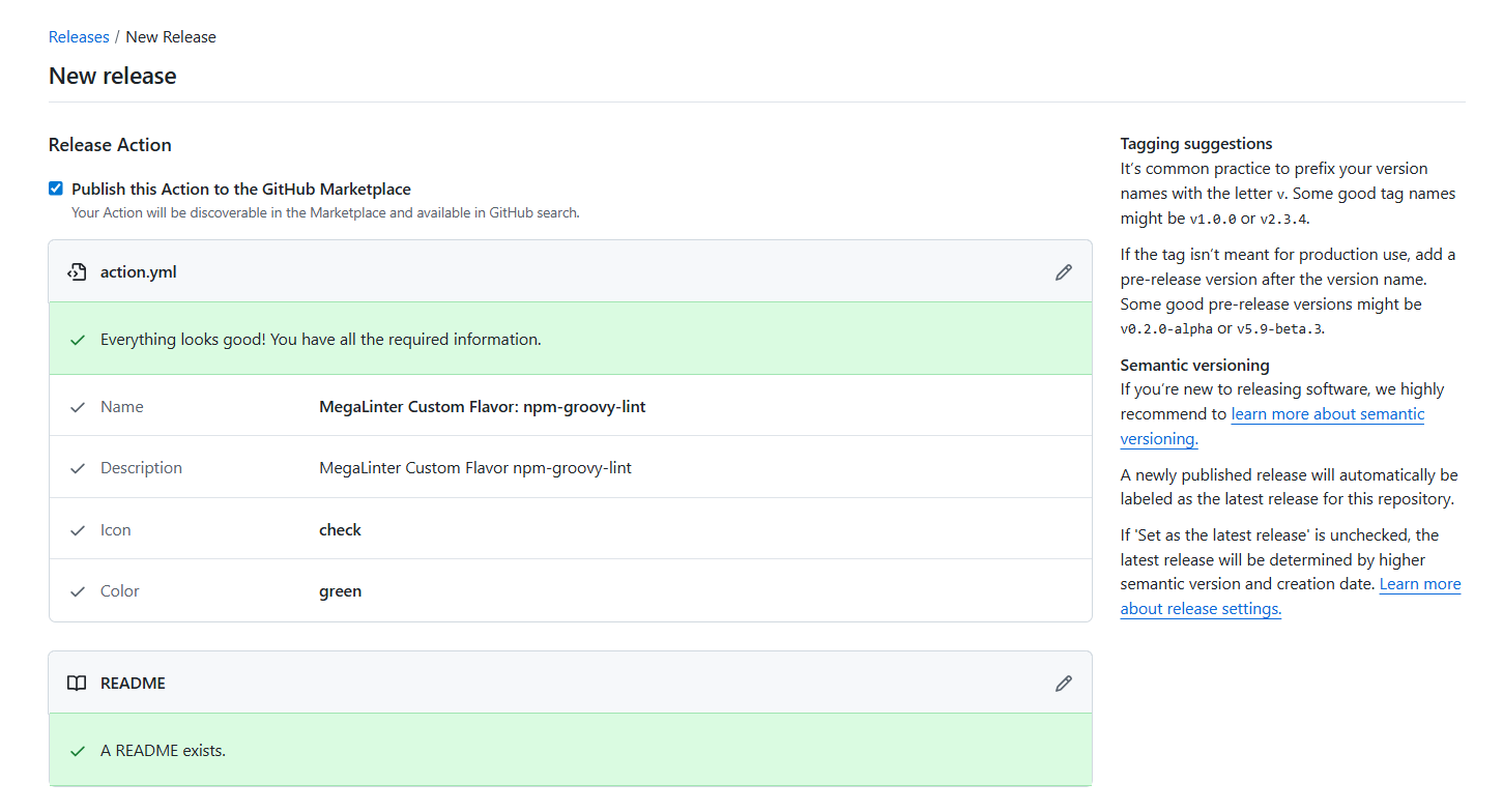 Creating a GitHub release checks