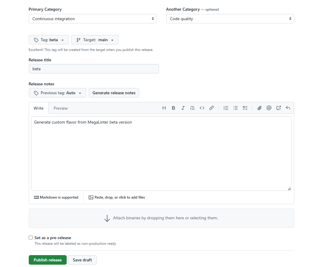 Creating a GitHub release form